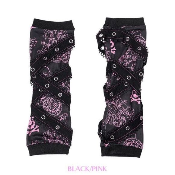 Goth Emo Punk Bunny Rabbit Harajuku Arm Warmers Blk/Pnk - Picture 3 of 3